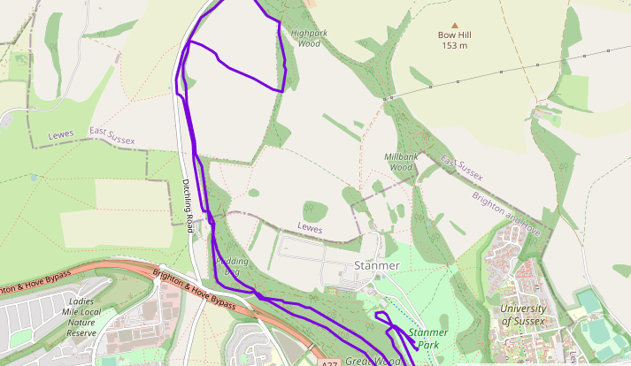 Frankie's path through Stanmer Park during the Brighton Trail Run for Team Domenica